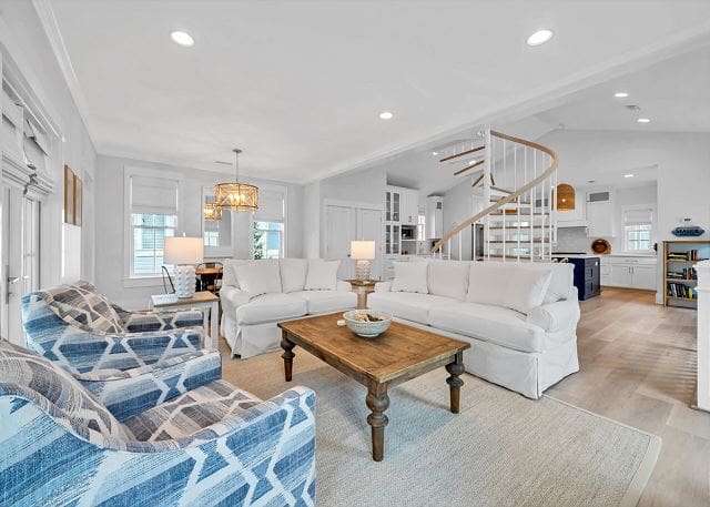 Amazing Grace is a beautifully renovated 4-bedroom home just one house back from the beach and one street over from Seaside's town square. This home can comfortably sleep up to 8 guests, and offers gulf views from 3 different balcony locations throughout the house.