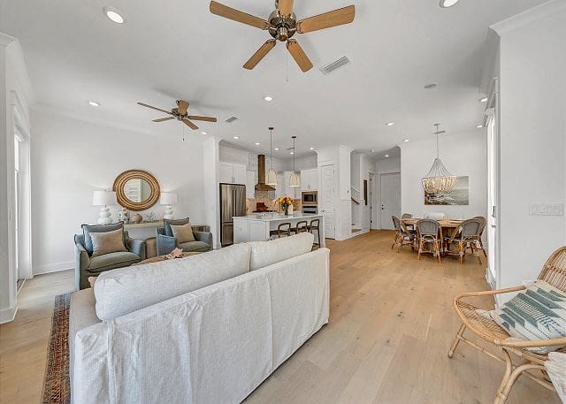 Welcome to Sandy Peaches in Watersound's newest sought-after community, Prominence South off 30A. This 3-bedroom, 2.5-bathroom townhouse can comfortably sleep up to 11 guests. Just steps away from The Big Chill, Sandy Peaches is perfect for a family getaway.