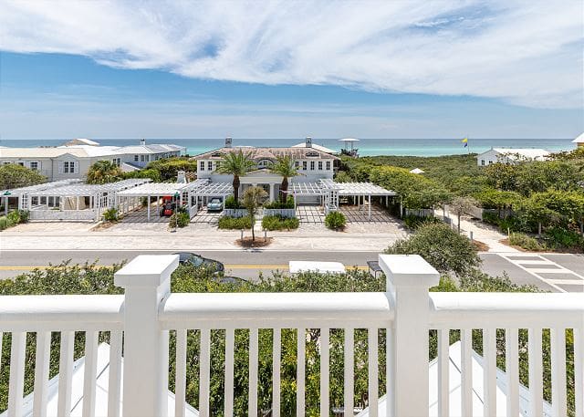 Splash2 is a custom-built 4-bedroom home located in the heart of Seaside. This cottage is steps away from the beach and can comfortably sleep up to 8 guests. The third level features an enclosed tower with a balcony and gulf views.